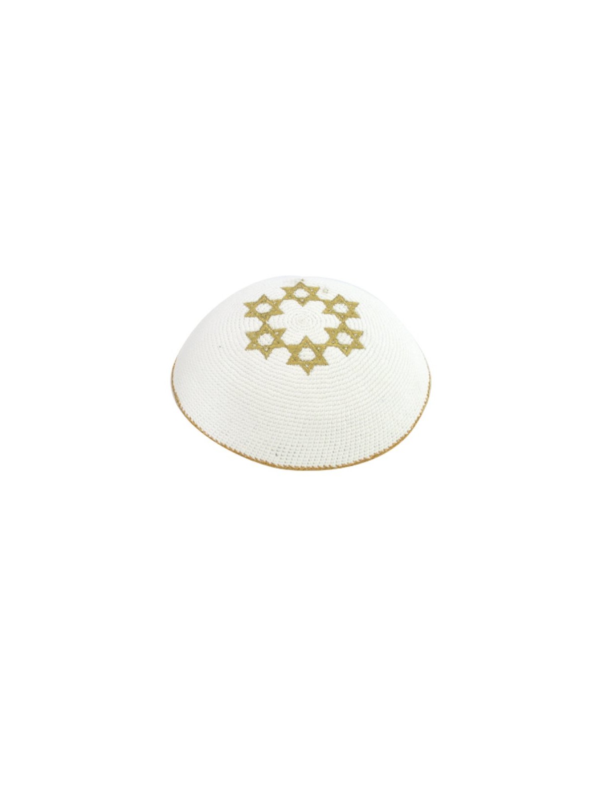 White Knitted Kippah with Embroidered Gold Stars o... | Knitted Kippah
