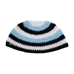 Frik Kippah %96 White Black and Sky blue Horizontal S... | Frik Kippah