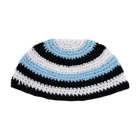 Frik Kippah %96 White Black and Sky blue Horizontal S... | Frik Kippah