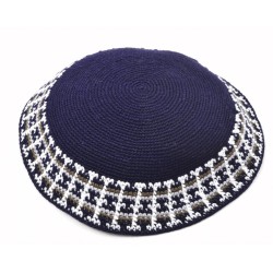 Blue Hand Knitted Premium DMC Cotton Kippah White ... | Knitted Kippah