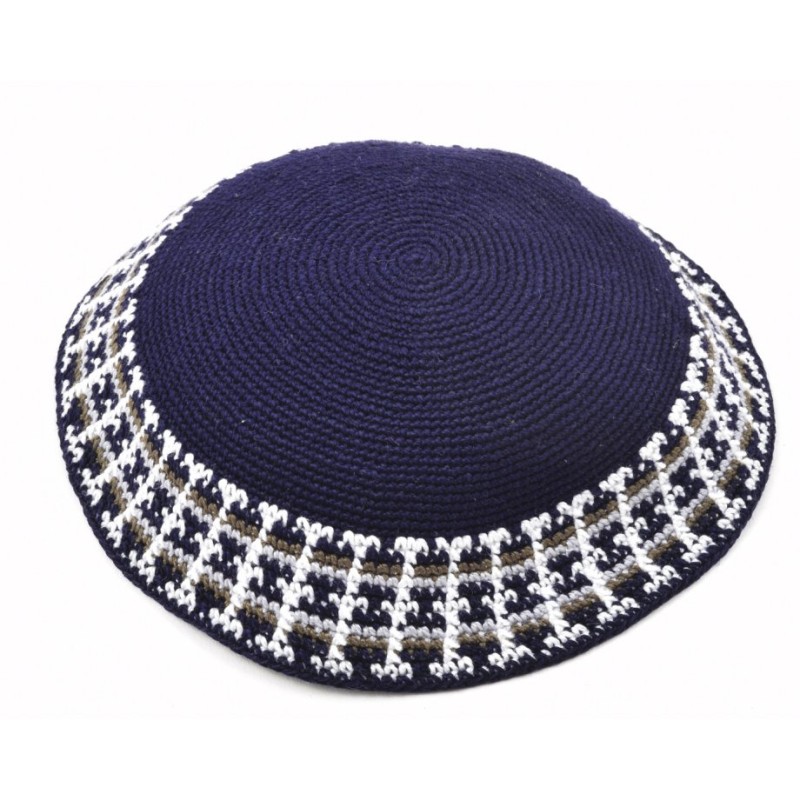 Blue Hand Knitted Premium DMC Cotton Kippah White ... | Knitted Kippah