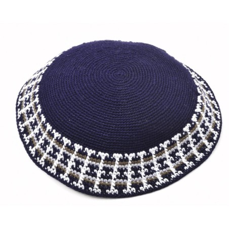 Blue Hand Knitted Premium DMC Cotton Kippah White ... | Knitted Kippah