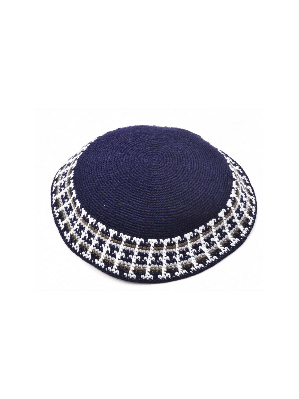 Blue Hand Knitted Premium DMC Cotton Kippah White ... | Knitted Kippah