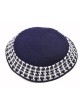Blue Hand Knitted Premium DMC Cotton Kippah White ... | Knitted Kippah