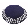 Blue Hand Knitted Premium DMC Cotton Kippah White ... | Knitted Kippah