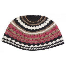 Frik Kippah with Beige Pink Black and White Stripes | Frik Kippah