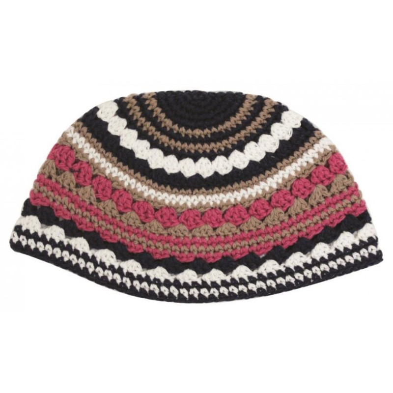 Frik Kippah with Beige Pink Black and White Stripes | Frik Kippah