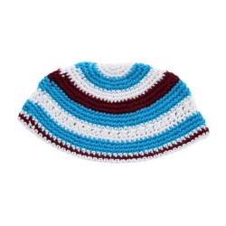Frik Kippah Turquoise White and Maroon Horizontal Str... | Frik Kippah