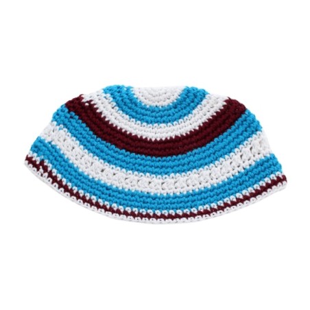 Frik Kippah Turquoise White and Maroon Horizontal Str... | Frik Kippah