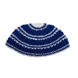 Frik Kipah Thick Crocheted Weave of Blue and White St... | Frik Kippah