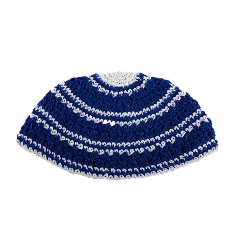 Frik Kipah Thick Crocheted Weave of Blue and White St... | Frik Kippah