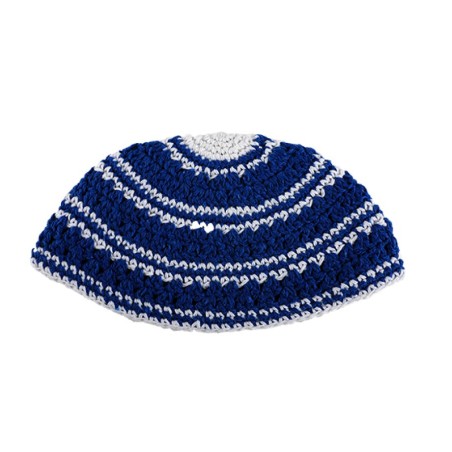 Frik Kipah Thick Crocheted Weave of Blue and White St... | Frik Kippah