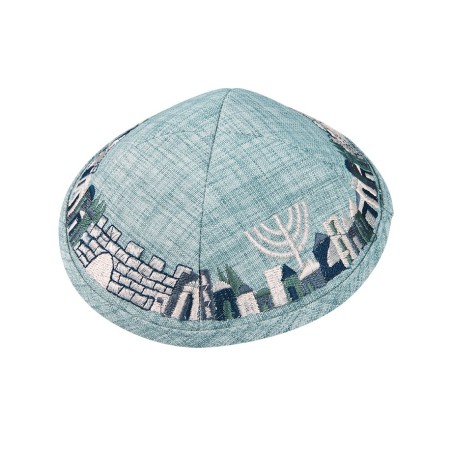 Light Green Cloth Kippah with Attached Clip and Embr... | Cloth Kippah