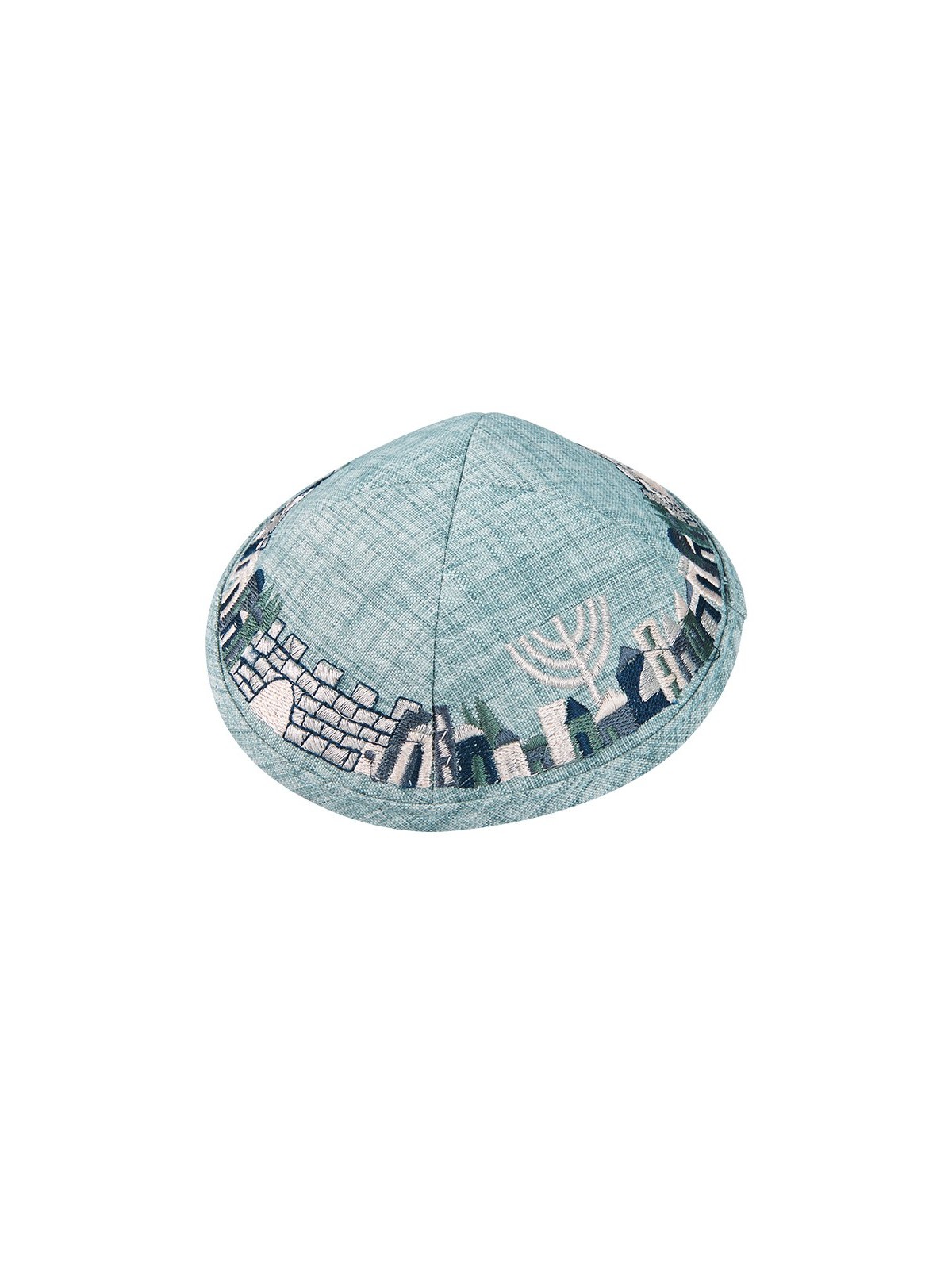 Light Green Cloth Kippah with Attached Clip and Embr... | Cloth Kippah