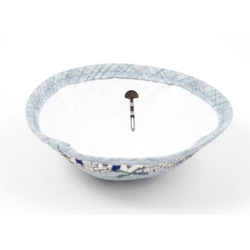 Light Green Cloth Kippah with Attached Clip and Embr... | Cloth Kippah