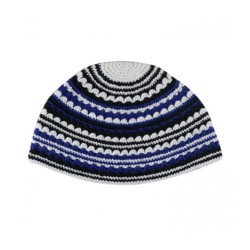 Hand Made Frik Kippah with White Blue and Black Stripes | Frik Kippah