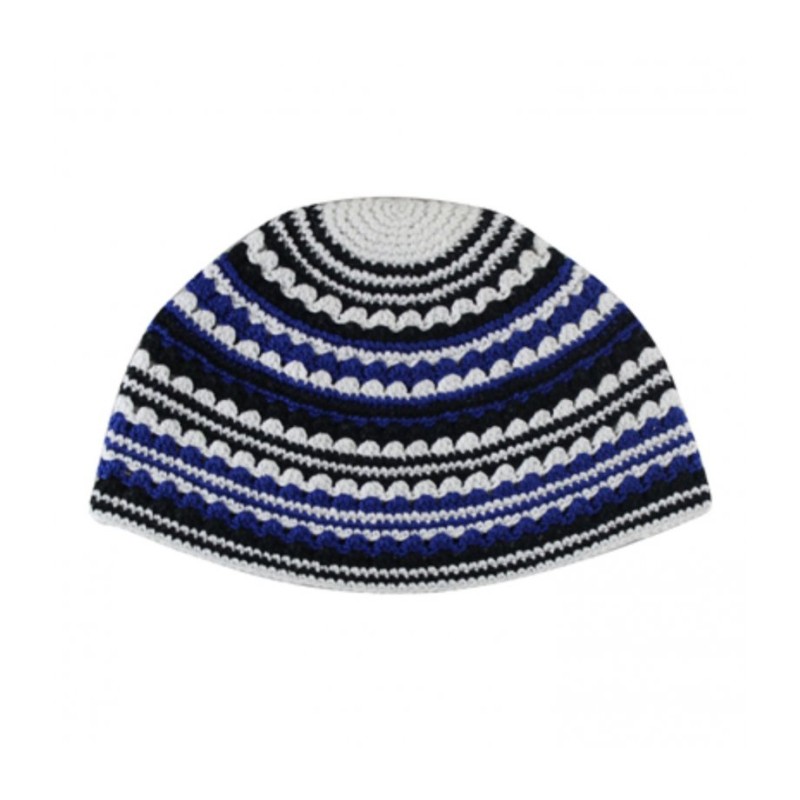 Hand Made Frik Kippah with White Blue and Black Stripes | Frik Kippah