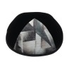 Black Velvet Kippah with Geometric Design Panel | Velvet Kippah