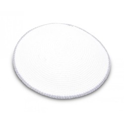 Hand Knitted Cotton Kippah Solid White with Gray B... | Knitted Kippah