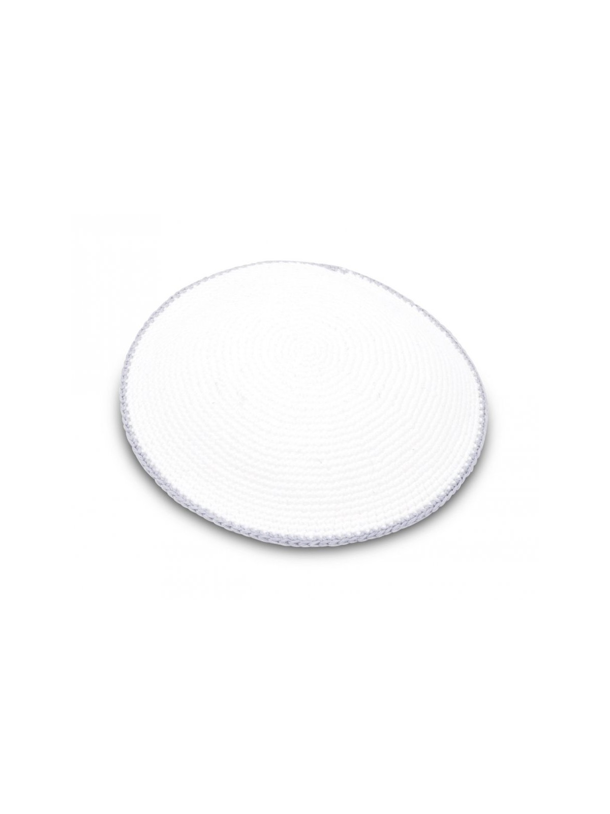Hand Knitted Cotton Kippah Solid White with Gray B... | Knitted Kippah