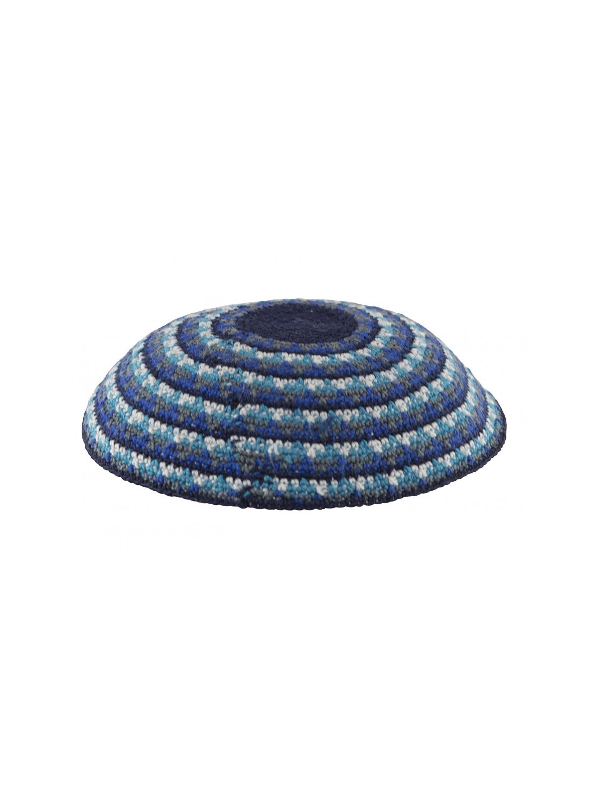 Black DMC Knitted Kippah with Blue and Gray Concen... | Knitted Kippah