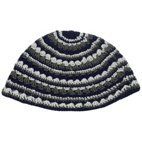 Hand Made Frik Kippah with Olive Tan and Black Stripes | Frik Kippah