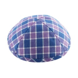 Blue and Lilac Cotton Fabric Kippah %96 Checkered De... | Linen Kippah