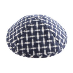 Blue and White Woven Design Cloth Kippah | Linen Kippah
