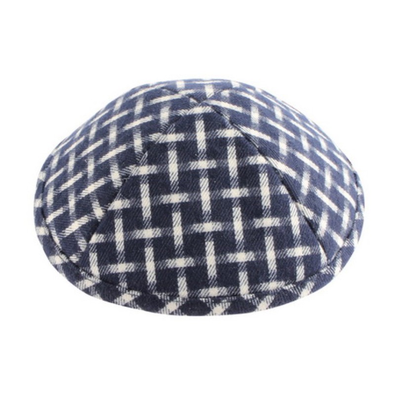 Blue and White Woven Design Cloth Kippah | Linen Kippah