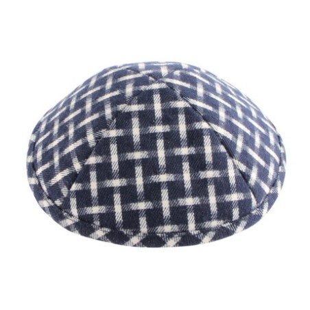 Blue and White Woven Design Cloth Kippah | Linen Kippah