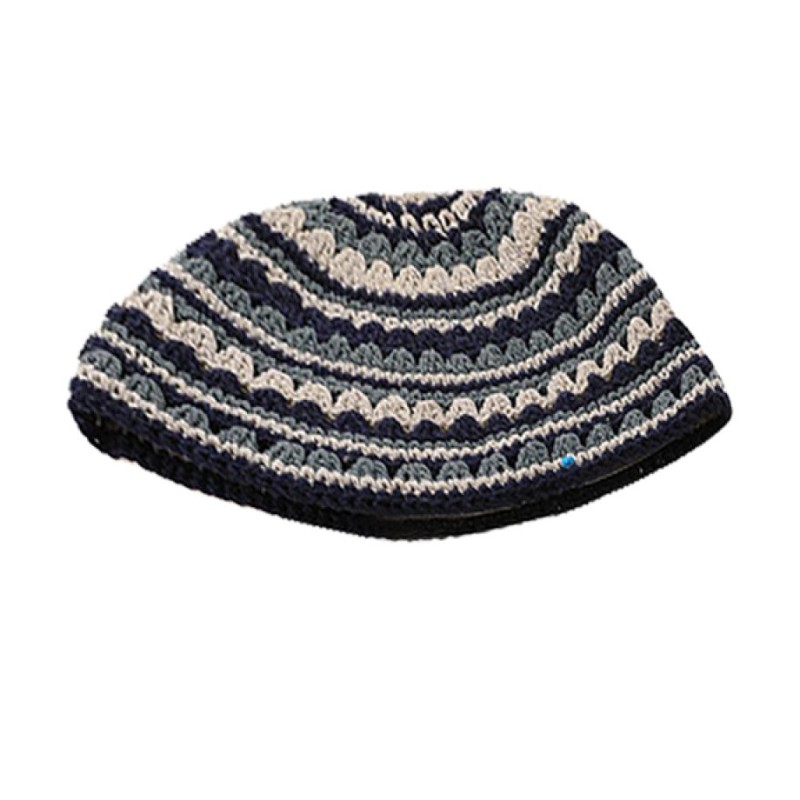 Hand Made Frik Kippah with Off White Black and Gray S... | Frik Kippah