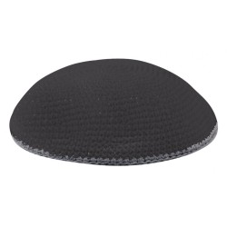 Black Knitted Kippah with Gray Border | Knitted Kippah