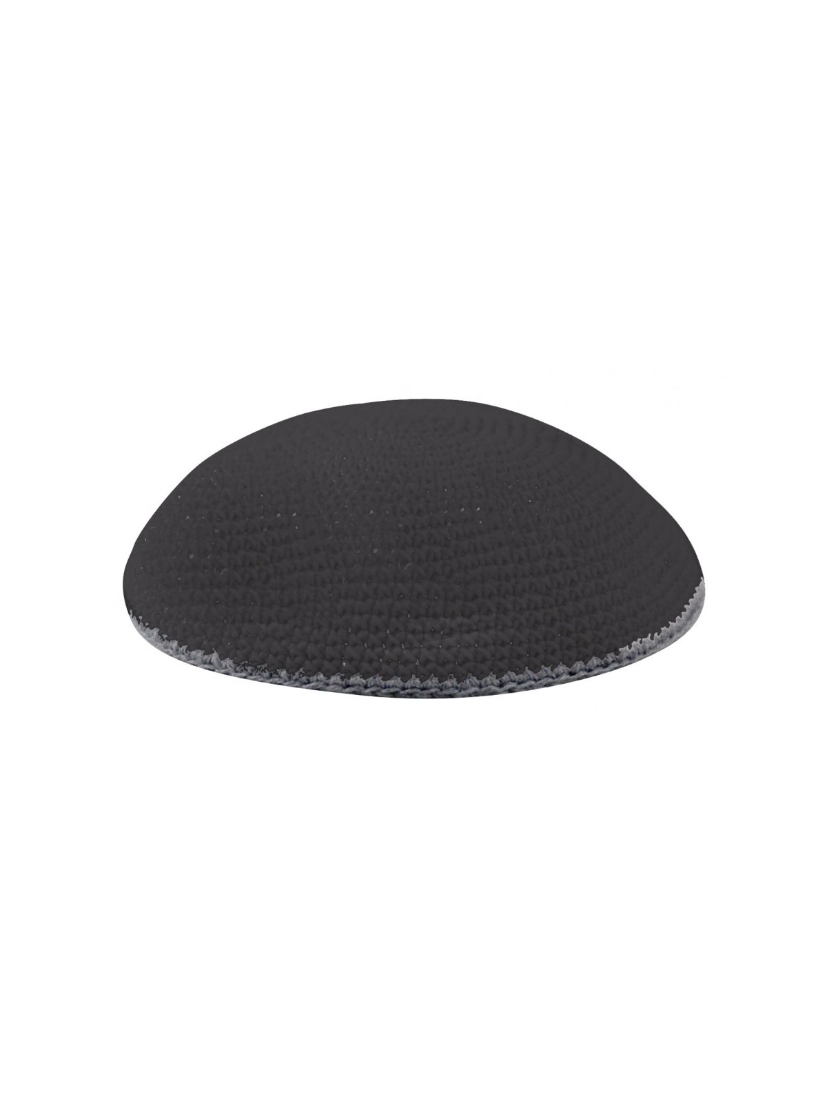Black Knitted Kippah with Gray Border | Knitted Kippah