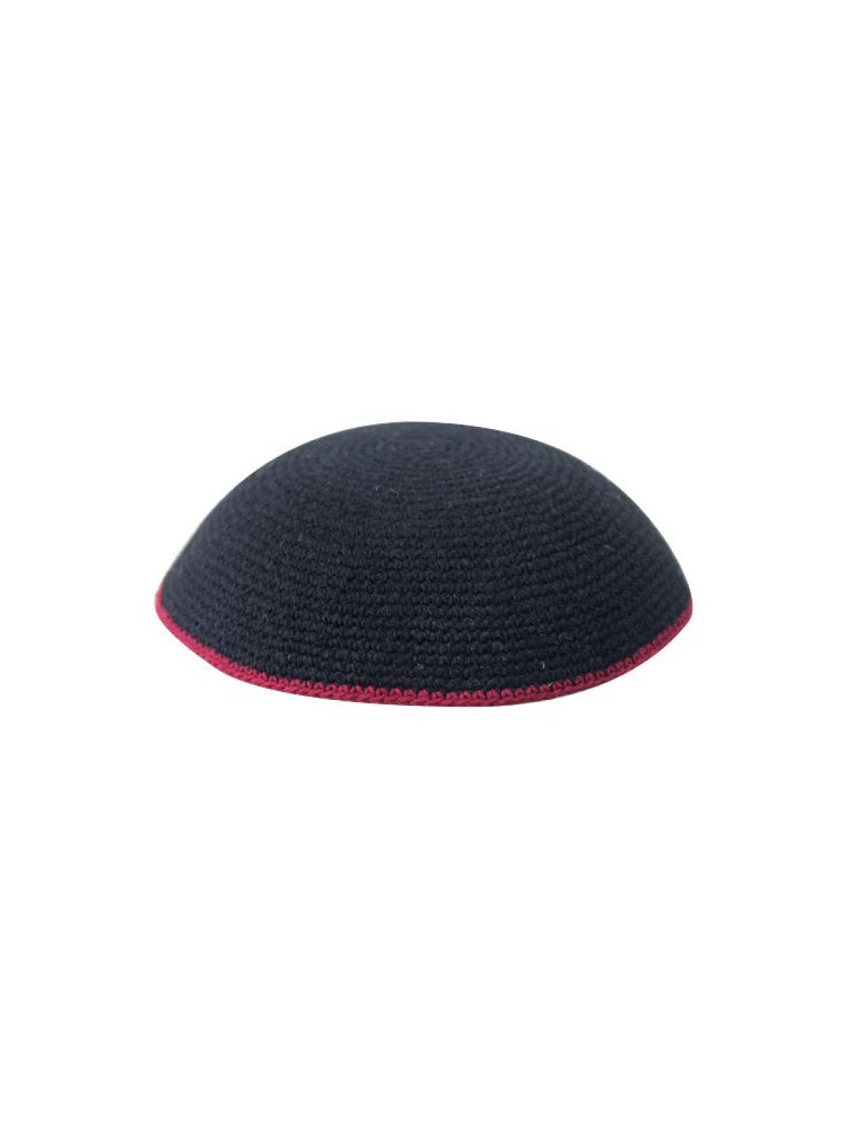 Black DMC Knitted Kippah with Thin Red Border Stripe | Knitted Kippah