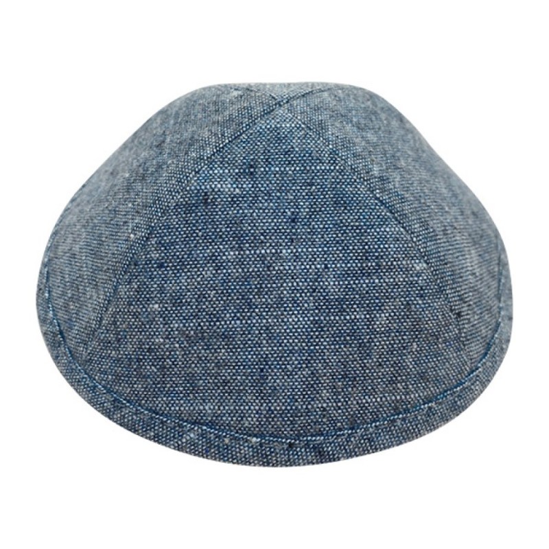 Blue Fabric Kippah with Four Panels Choice of Two Sizes | Linen Kippah