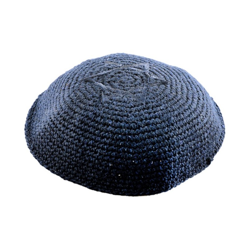 Blue Knitted Kippah with Blue Star of David Design... | Knitted Kippah