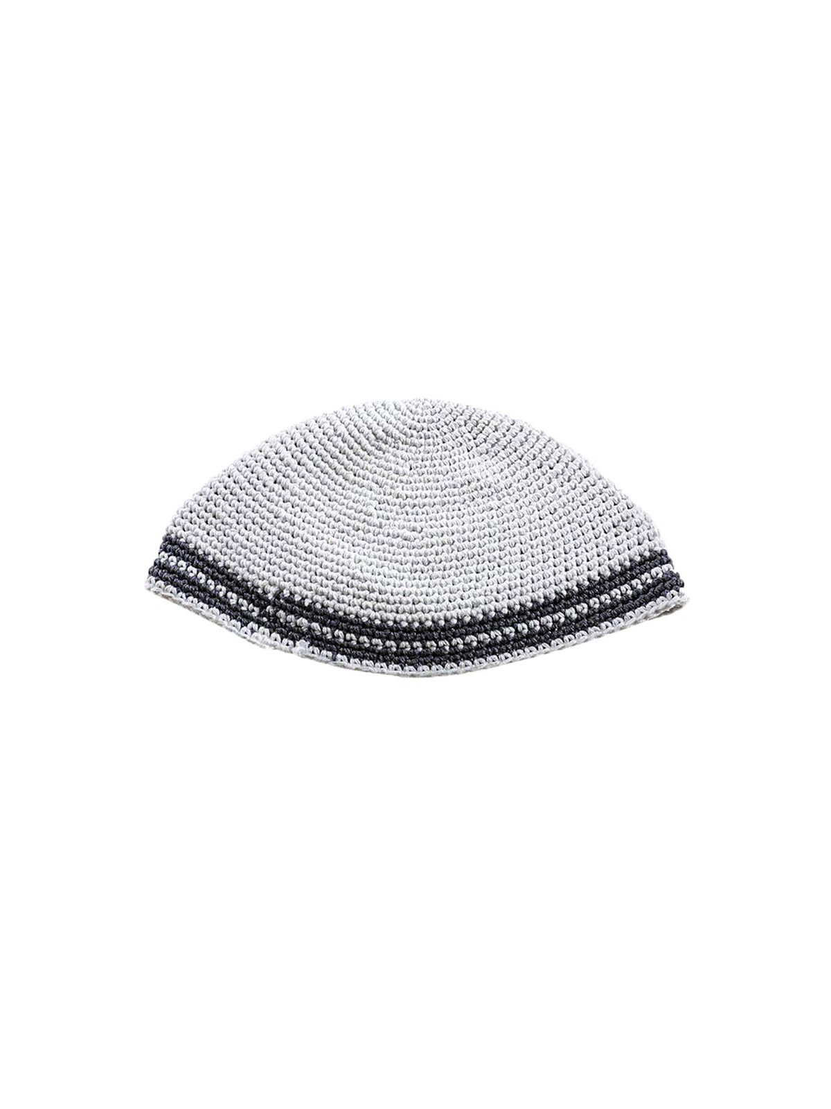 Hand Made White Frik Kippah with Gray Border Stripes | Frik Kippah