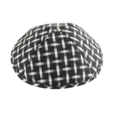 Black and White Cotton Fabric Kippah Woven Design | Linen Kippah