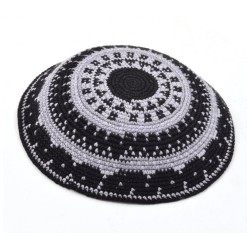 Hand Knitted Premium DMC Cotton Kippah Gray and Bl... | Knitted Kippah