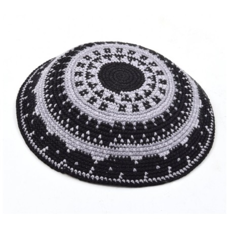 Hand Knitted Premium DMC Cotton Kippah Gray and Bl... | Knitted Kippah