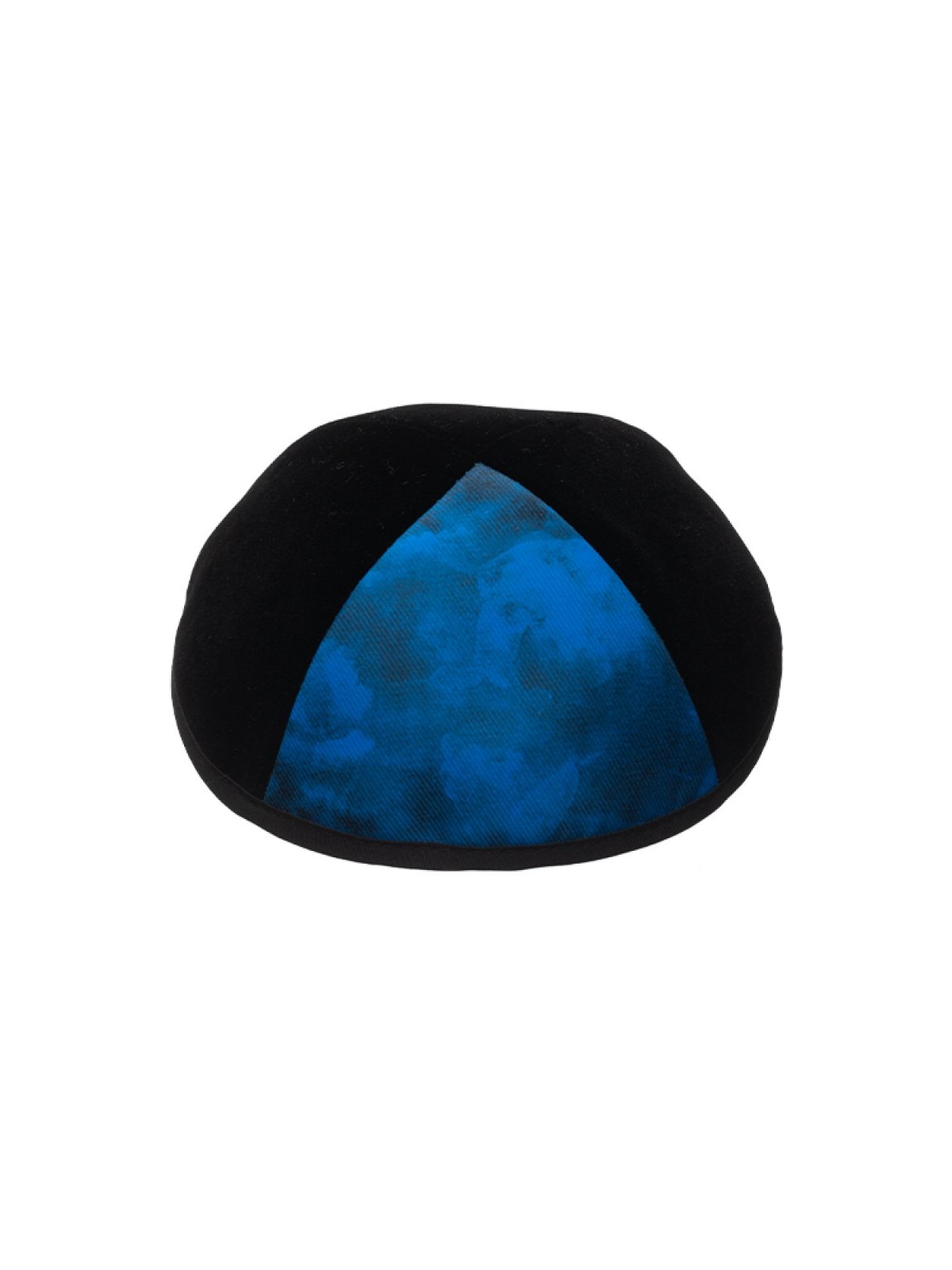 Black Velvet Kippah with Blue Design Panel | Velvet Kippah