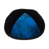Black Velvet Kippah with Blue Design Panel | Velvet Kippah
