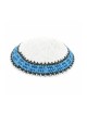 White Knitted Kippah with Lively Blue Border | Knitted Kippah