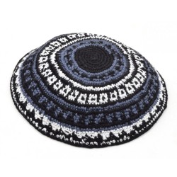 Hand Knitted Premium DMC Cotton Kippah Blue White ... | Knitted Kippah