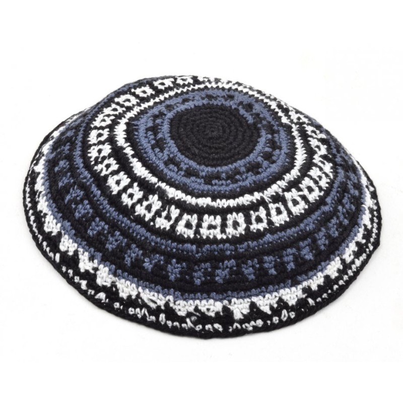 Hand Knitted Premium DMC Cotton Kippah Blue White ... | Knitted Kippah
