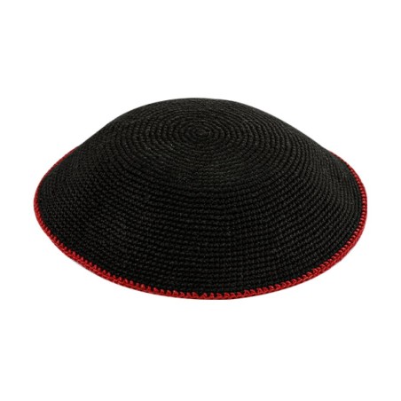 Black DMC Knitted Kippah with Dark Red Border | Knitted Kippah