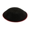 Black DMC Knitted Kippah with Dark Red Border | Knitted Kippah