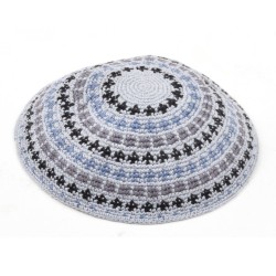 Hand Knitted Premium DMC Cotton Kippah Gray and Bl... | Knitted Kippah
