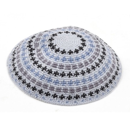 Hand Knitted Premium DMC Cotton Kippah Gray and Bl... | Knitted Kippah