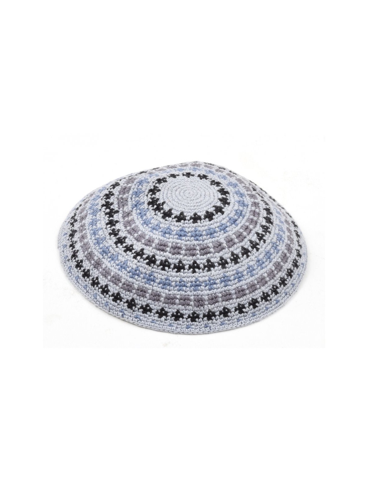 Hand Knitted Premium DMC Cotton Kippah Gray and Bl... | Knitted Kippah